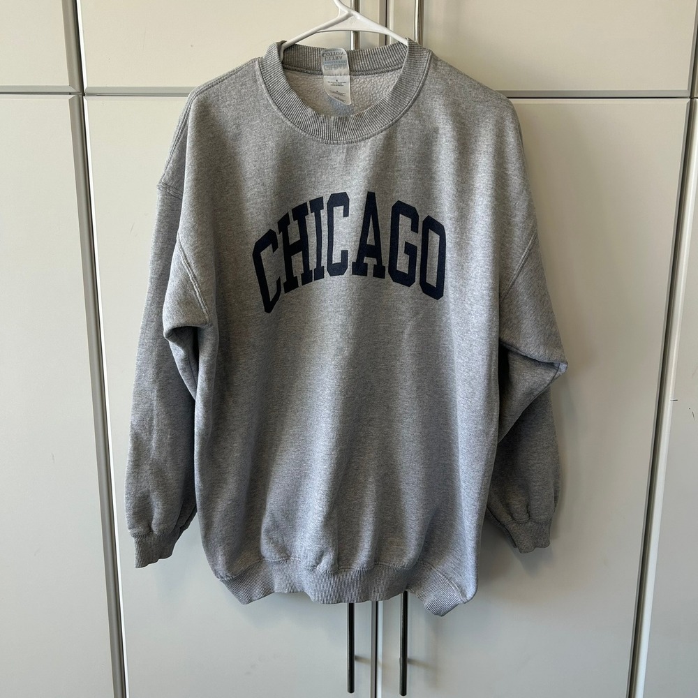 Vintage Gildan Chicago Sweatshirt‎ Mens Large Gray Crewneck Fleece Pullover